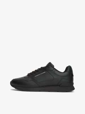 black logo lightweight trainers with leather for men tommy hilfiger