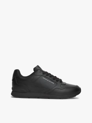black logo lightweight trainers with leather for men tommy hilfiger