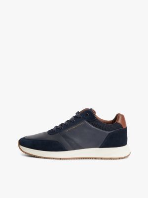 blue suede mixed texture trainers for men tommy hilfiger