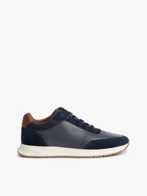 blue suede mixed texture trainers for men tommy hilfiger