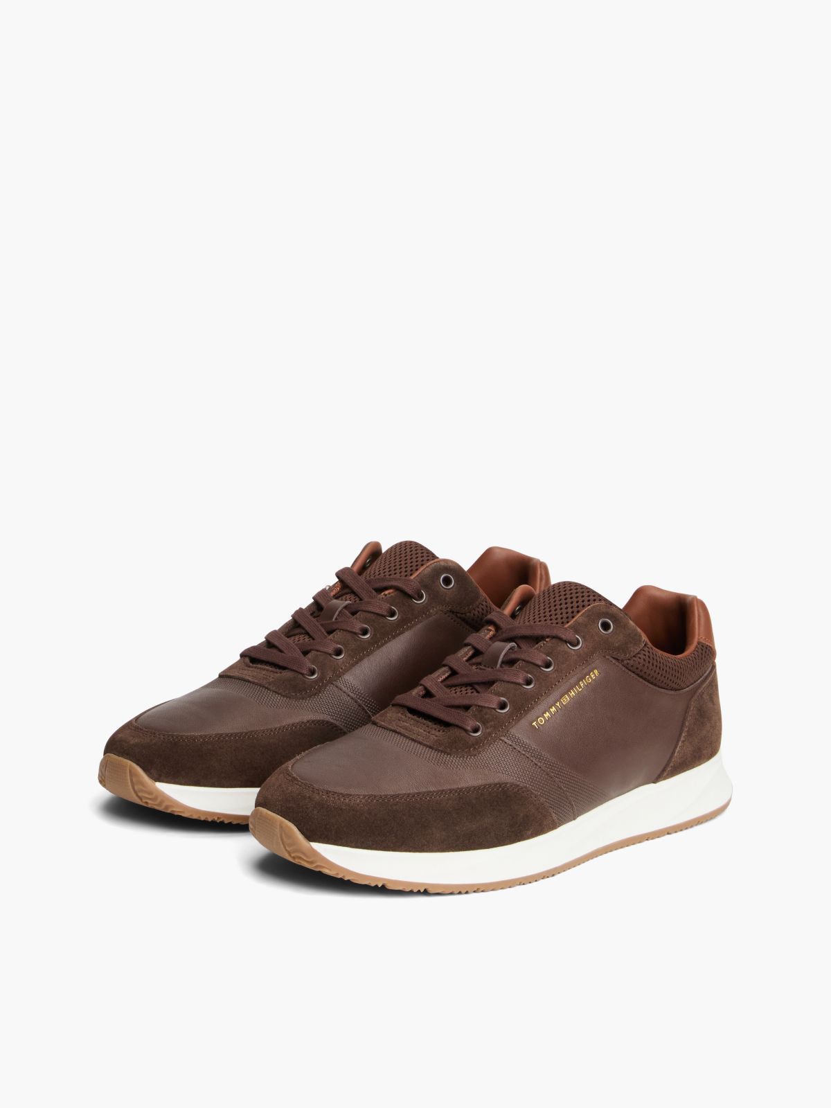Suede Mixed Texture Trainers — Brown
