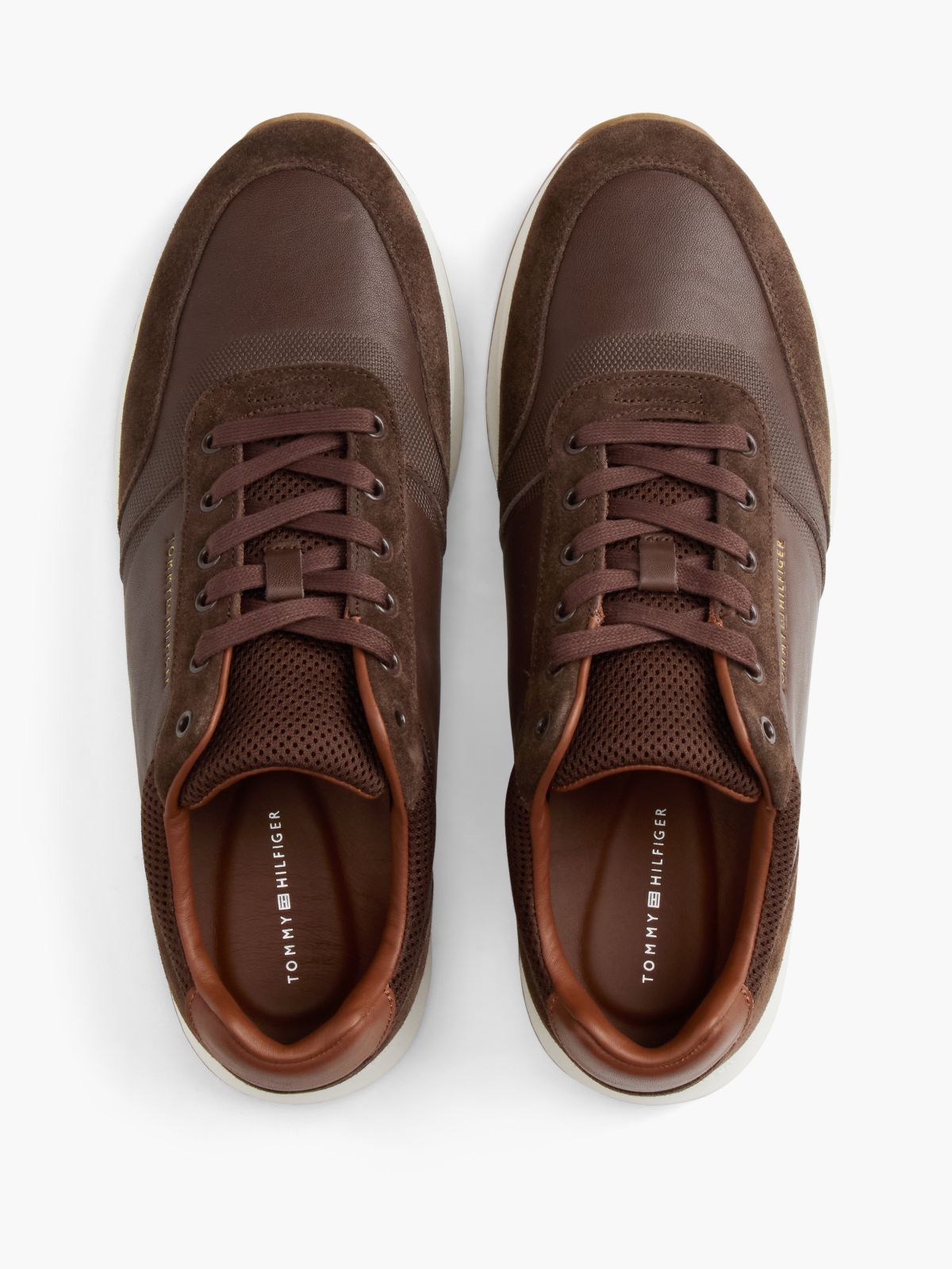 Suede Mixed Texture Trainers — Brown