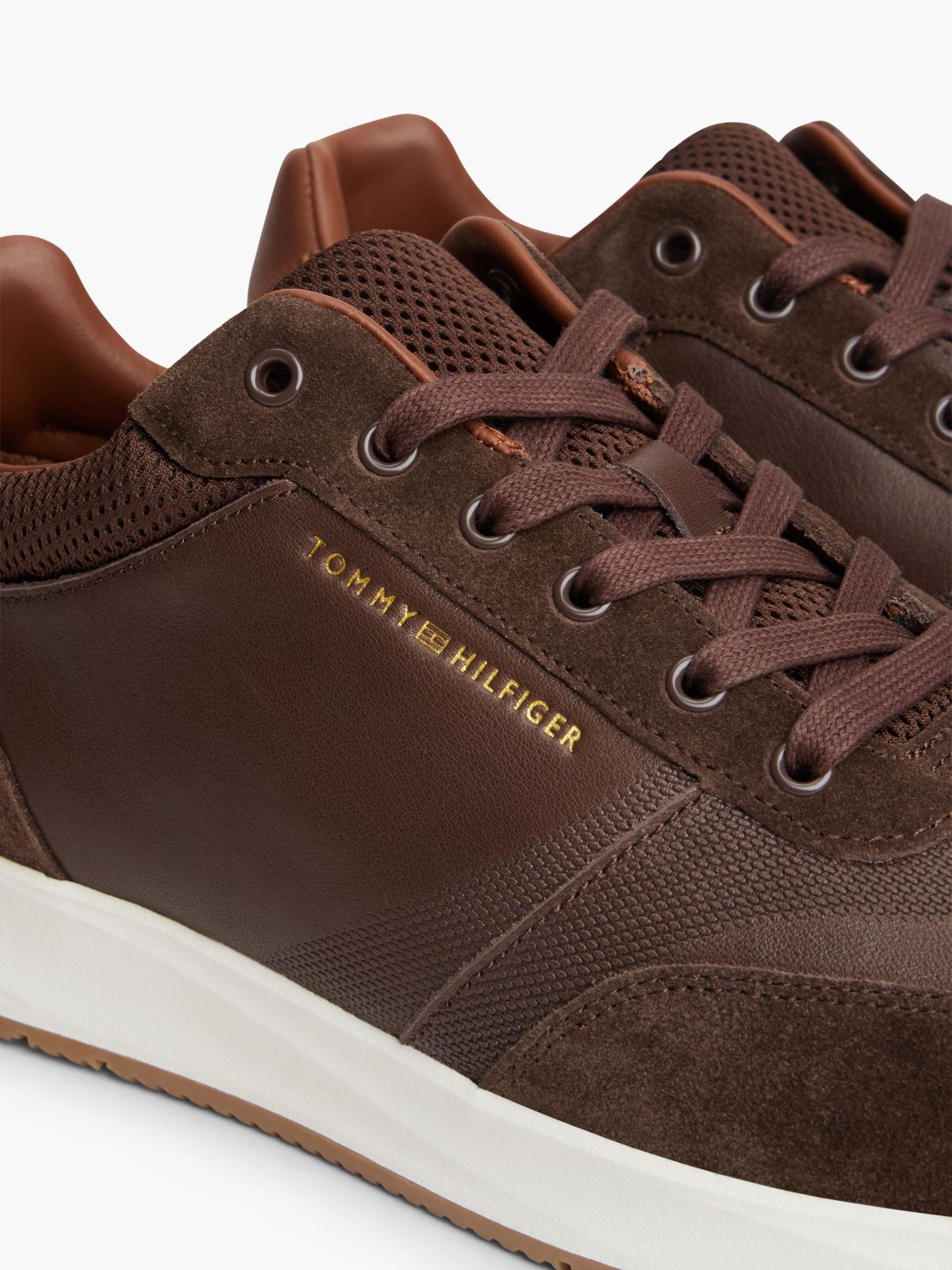 Suede Mixed Texture Trainers — Brown
