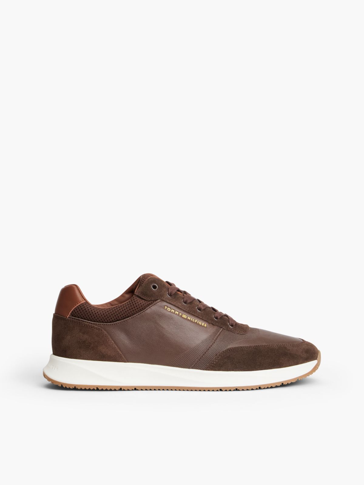 Suede Mixed Texture Trainers — Brown