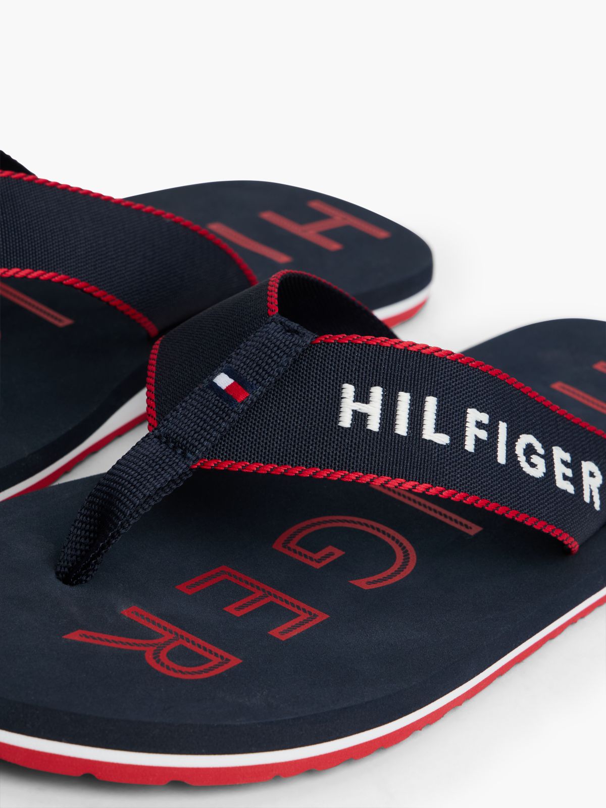 Logo Embroidery Webbing Strap Flip-Flops — Blue