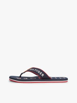 blue logo embroidery webbing strap flip-flops for men tommy hilfiger