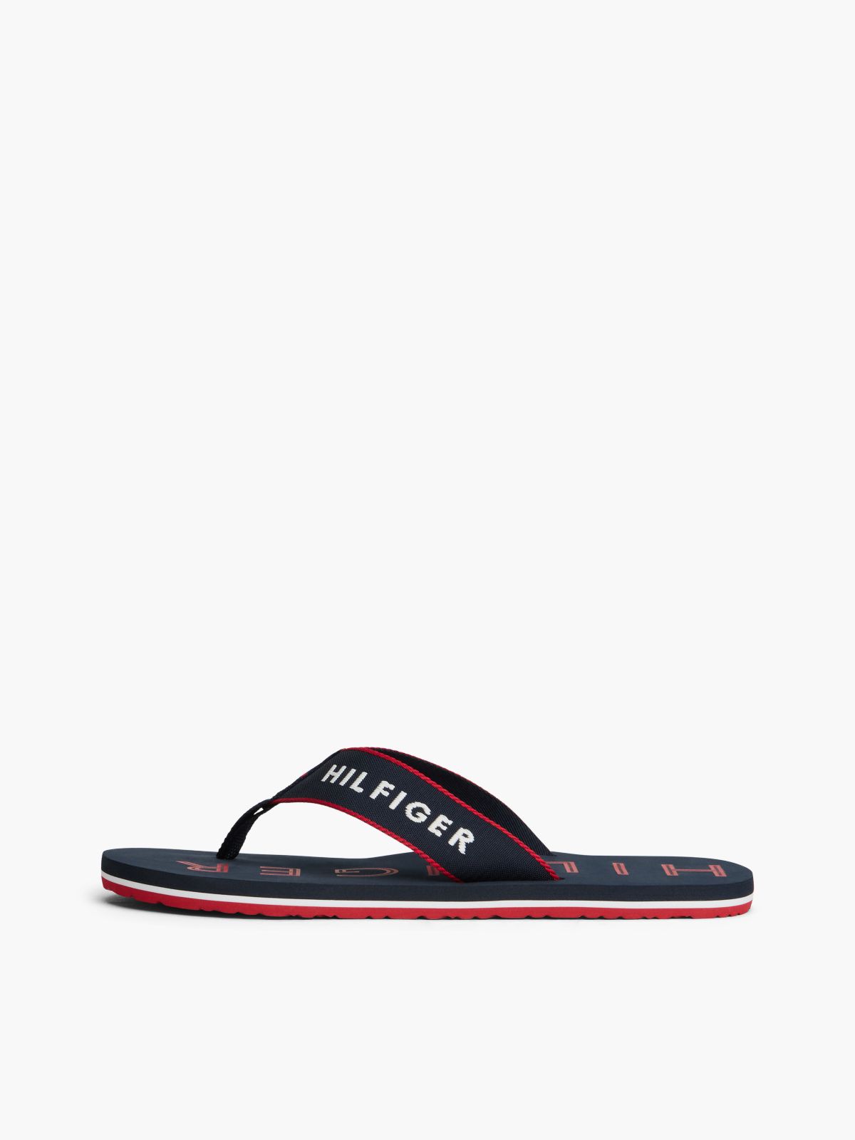Logo Embroidery Webbing Strap Flip-Flops — Blue