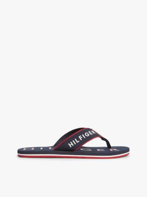 blue logo embroidery webbing strap flip-flops for men tommy hilfiger