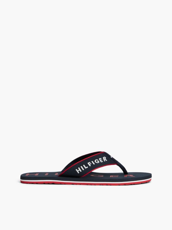 Logo Embroidery Webbing Strap Flip-Flops — Blue