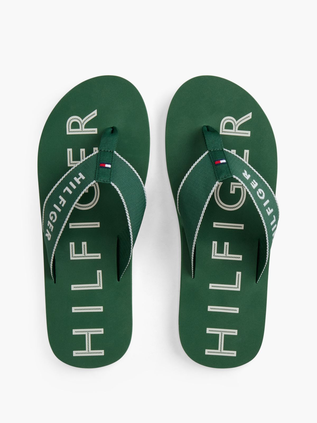 Logo Embroidery Webbing Strap Flip-Flops — Green
