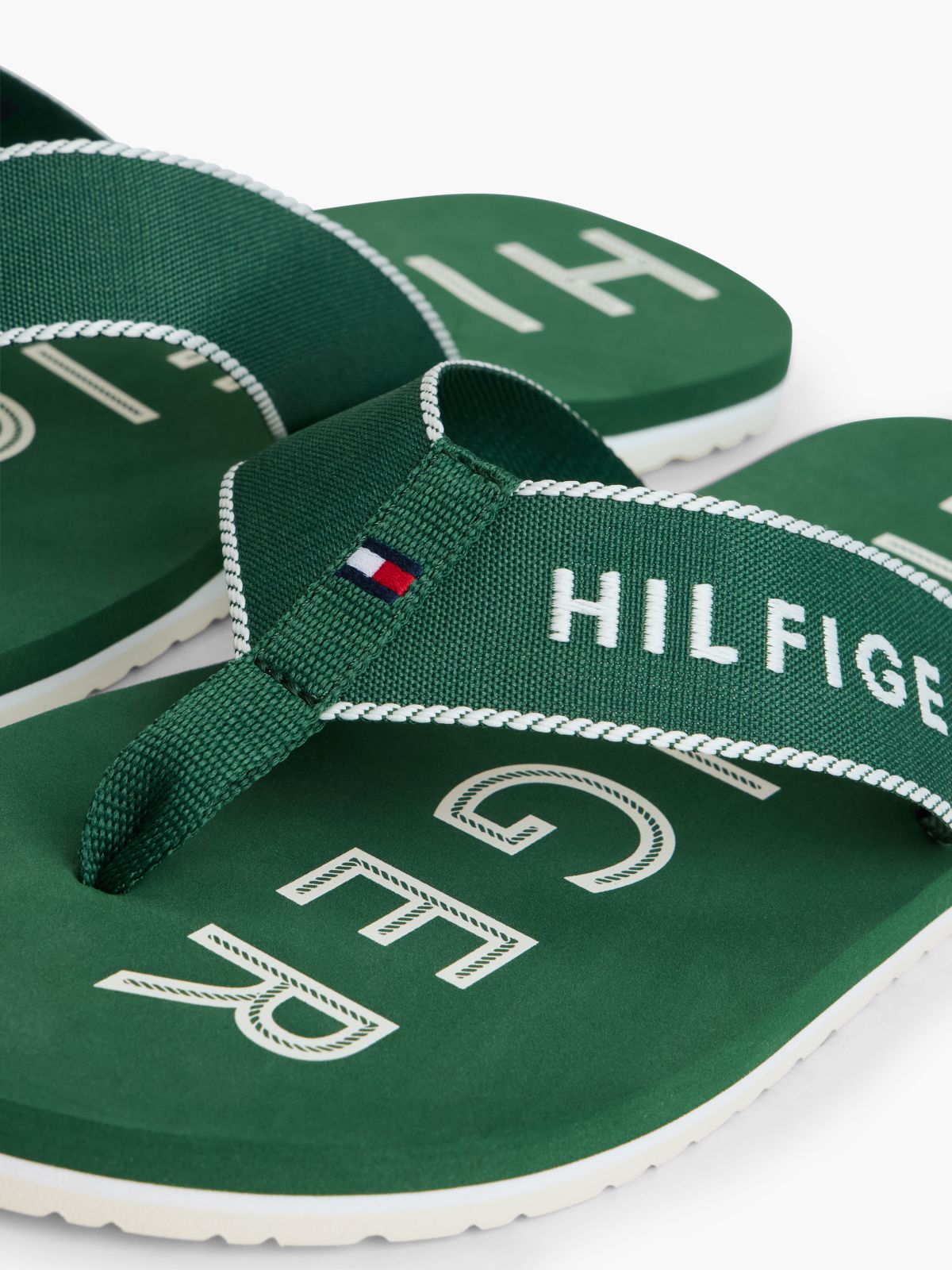 Logo Embroidery Webbing Strap Flip-Flops — Green