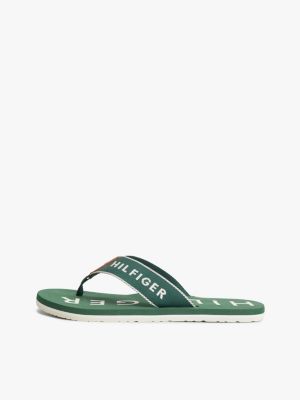 grün flip-flops mit logo-stickerei und gurtband für herren - tommy hilfiger