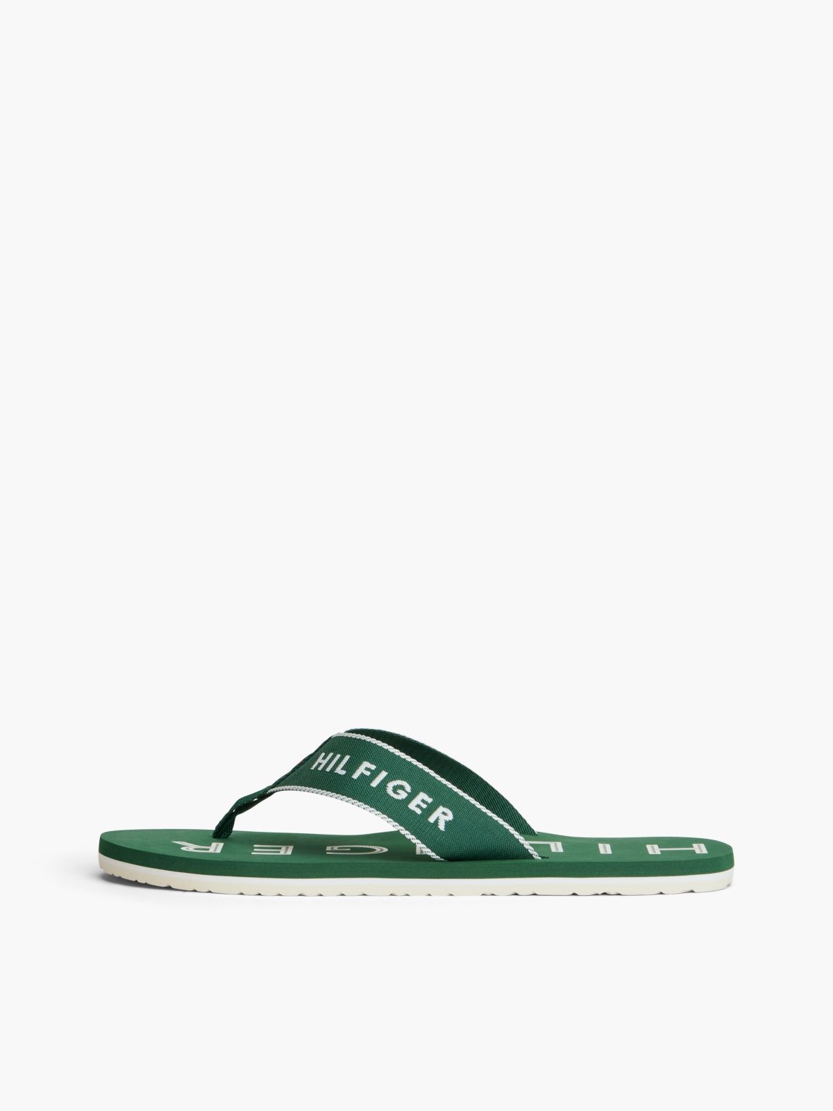 Logo Embroidery Webbing Strap Flip-Flops — Green