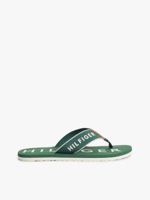 green logo embroidery webbing strap flip-flops for men tommy hilfiger