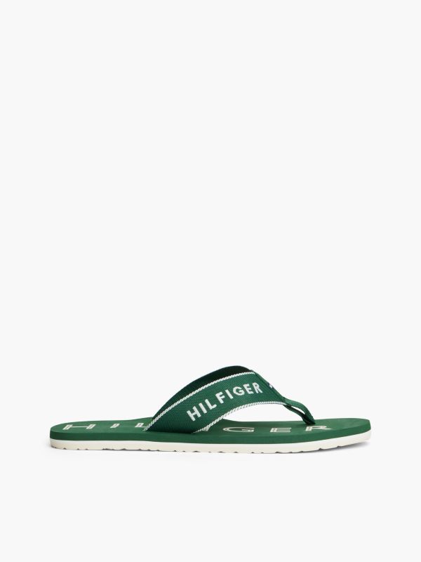 Logo Embroidery Webbing Strap Flip-Flops — Green