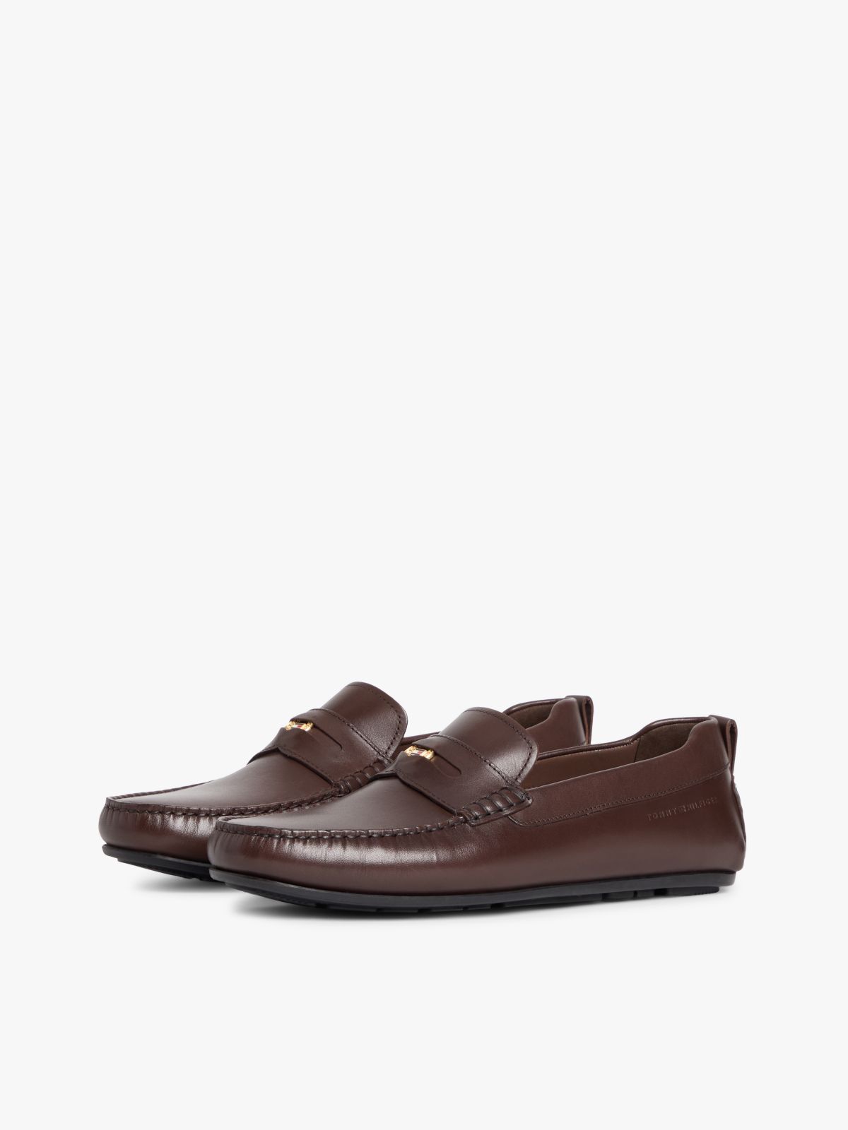 Leather Debossed Logo Driver Shoes — Brown