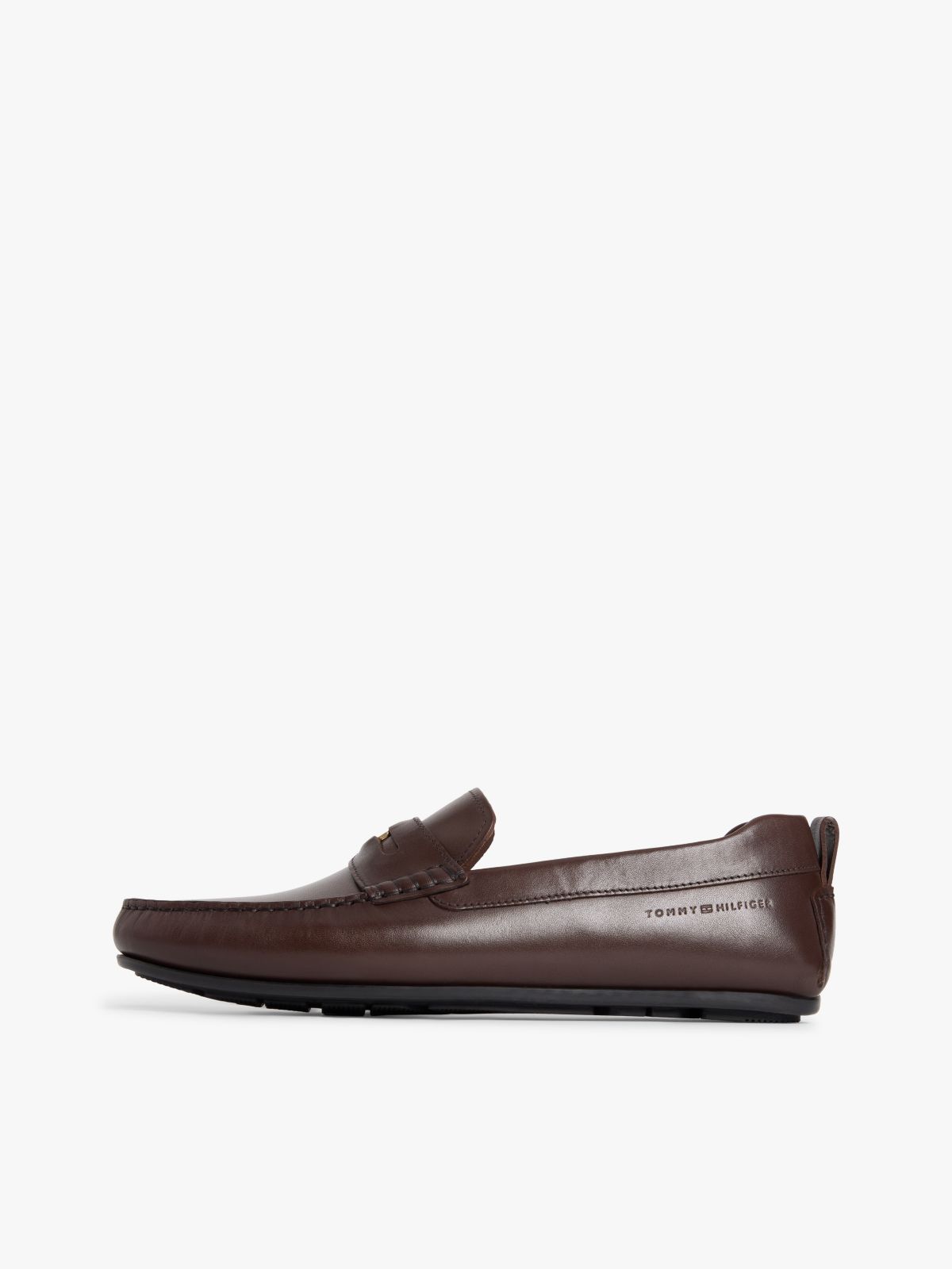 Leather Debossed Logo Driver Shoes — Brown