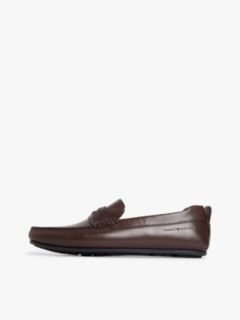 Leather Debossed Logo Driver Shoes — Brown 7