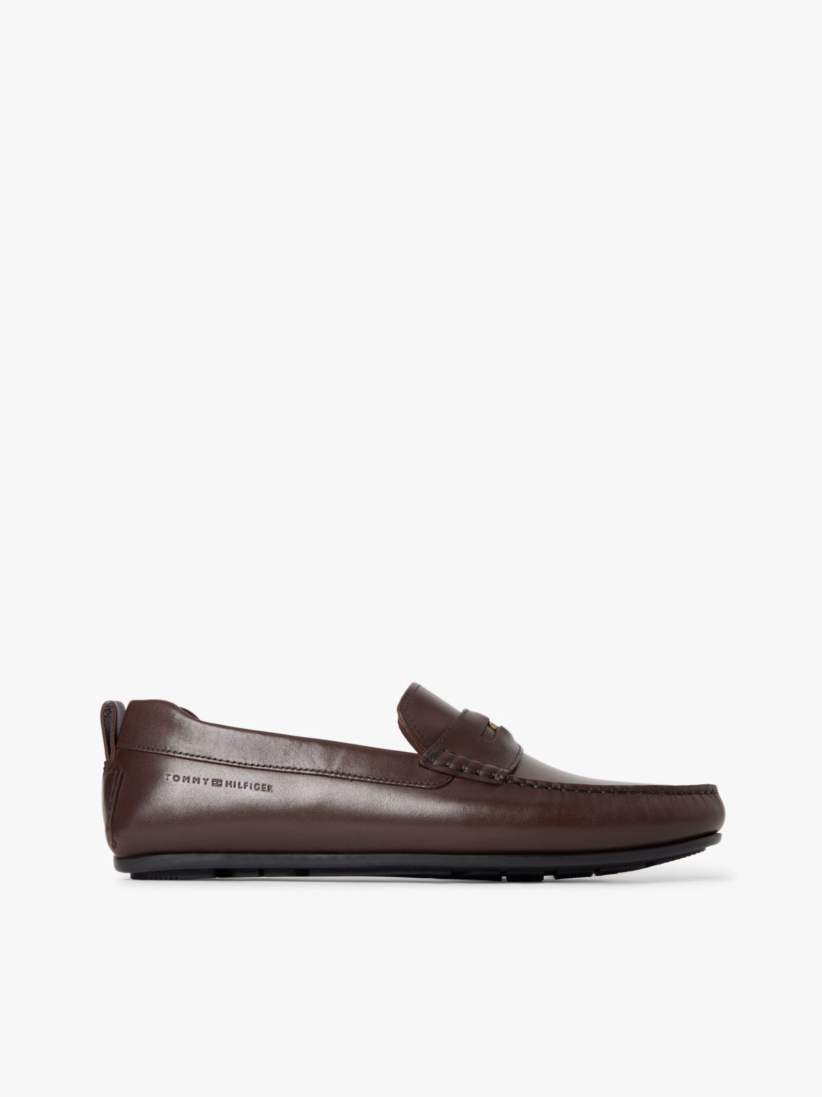 Leather Debossed Logo Driver Shoes — Brown