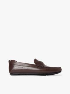 Leather Debossed Logo Driver Shoes — Brown 1