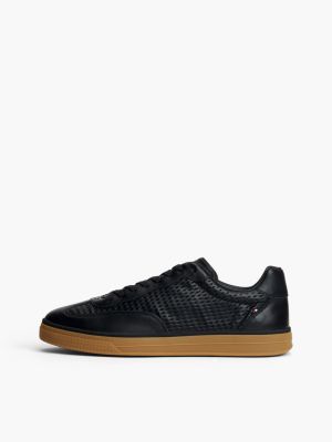 black luxe cutout leather trainers for men tommy hilfiger