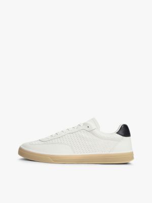 white luxe cutout leather trainers for men tommy hilfiger