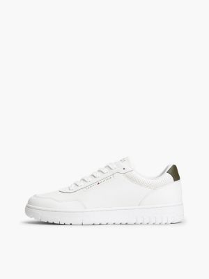 weiß fein profilierte basketball-sneaker mit leder für herren - tommy hilfiger