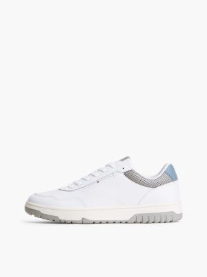 chaussures de basket avec cuir à logo blanc pour hommes tommy hilfiger