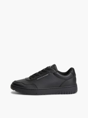 black mixed texture basketball trainers with leather for men tommy hilfiger