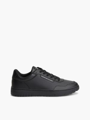 black mixed texture basketball trainers with leather for men tommy hilfiger