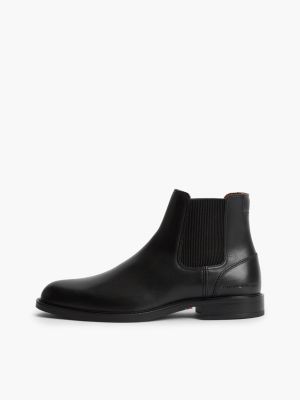 black leather rubberised flag chelsea boots for men tommy hilfiger