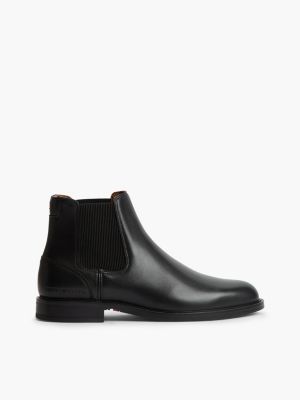 black leather rubberised flag chelsea boots for men tommy hilfiger