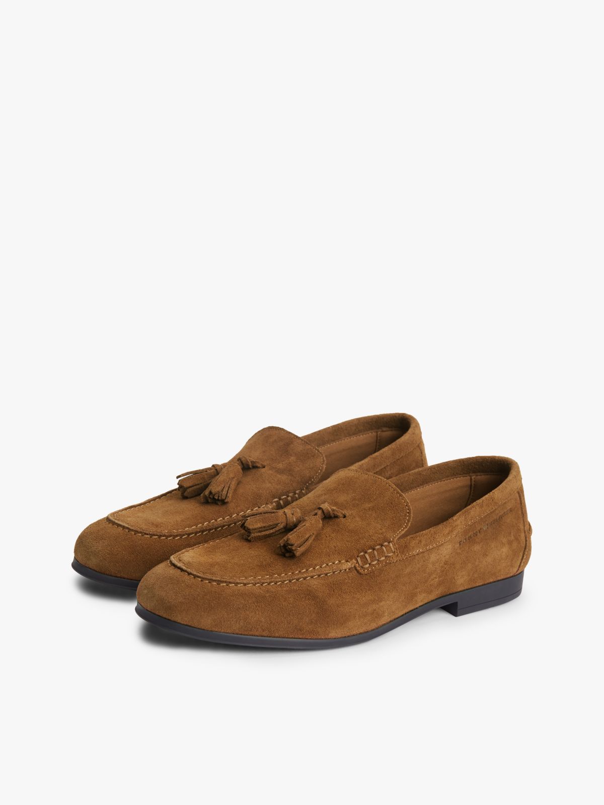 Logo Tassel Flexible Suede Loafers — Brown