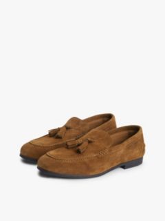 Logo Tassel Flexible Suede Loafers — Brown 2