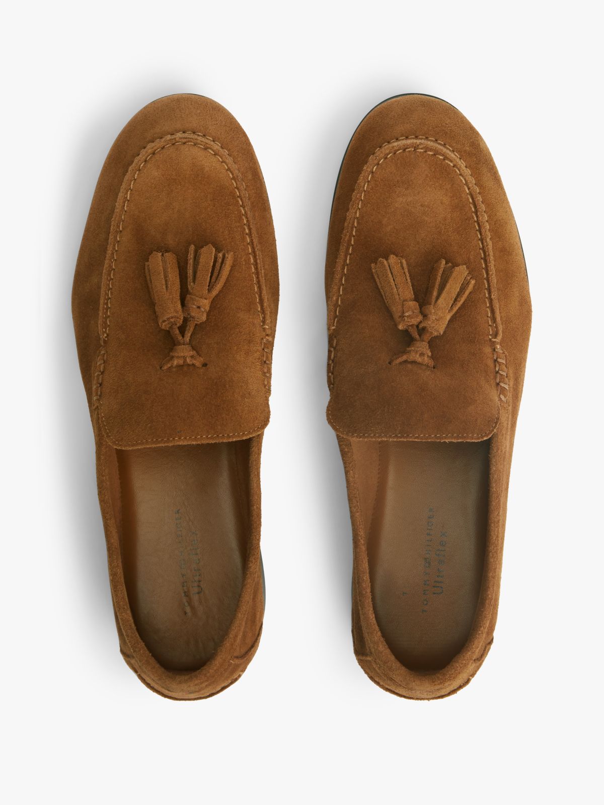 Logo Tassel Flexible Suede Loafers — Brown