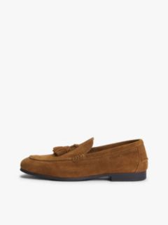 Logo Tassel Flexible Suede Loafers — Brown 7