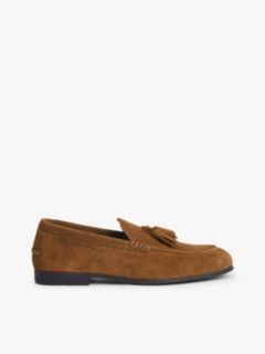 Logo Tassel Flexible Suede Loafers — Brown 1