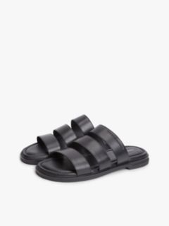 Debossed Logo Strap Leather Sandals — Black 2