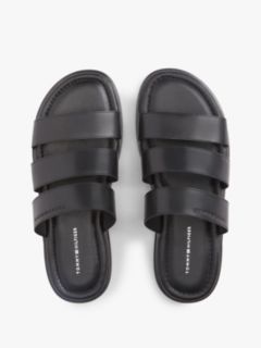Debossed Logo Strap Leather Sandals — Black 3