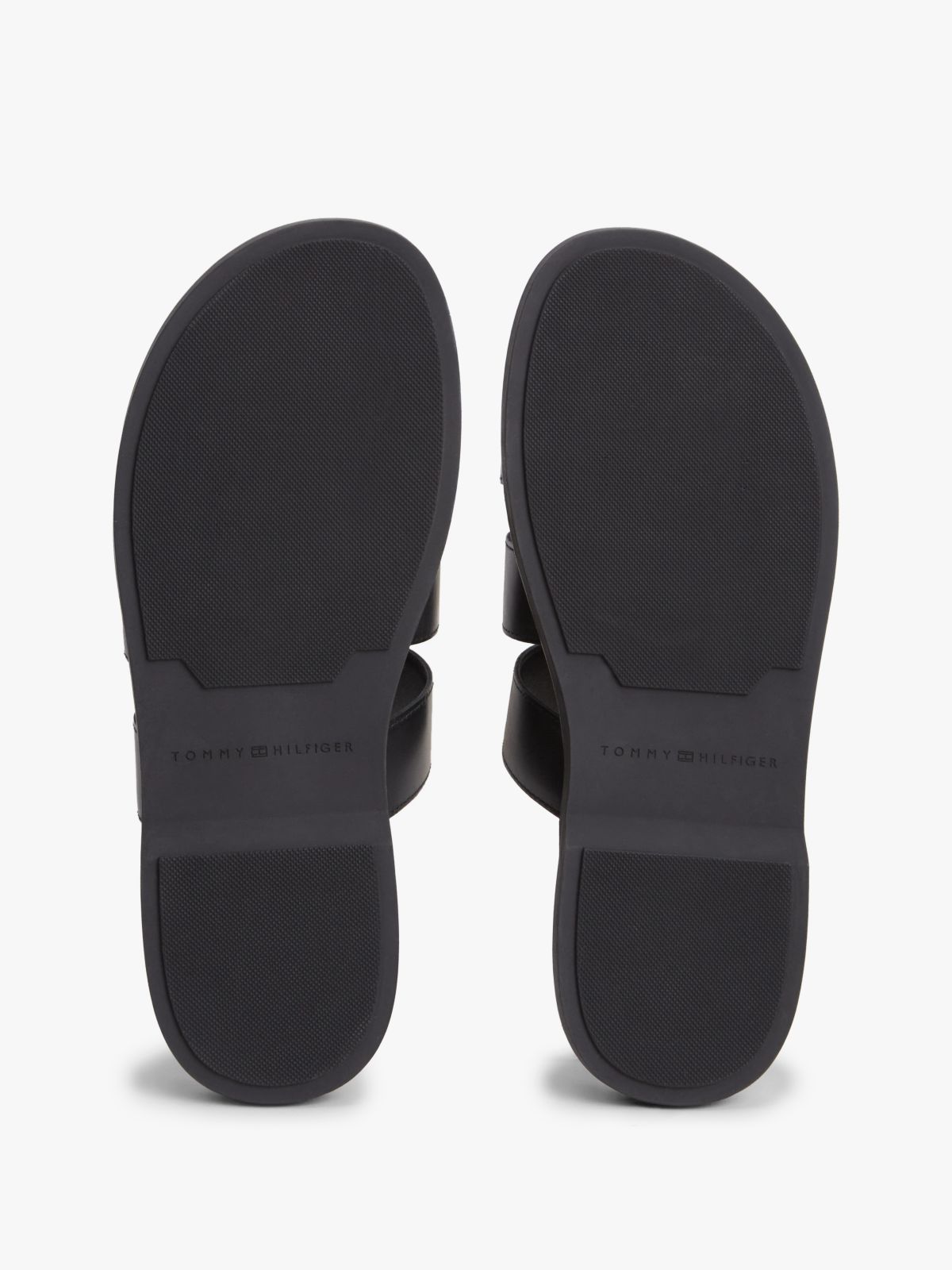 Debossed Logo Strap Leather Sandals — Black