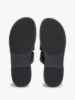 Debossed Logo Strap Leather Sandals — Black 5
