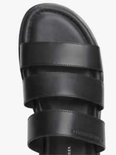 Debossed Logo Strap Leather Sandals — Black 6