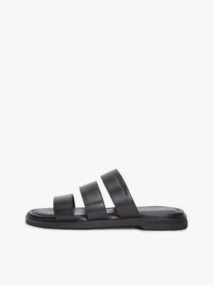 black debossed logo strap leather sandals for men tommy hilfiger