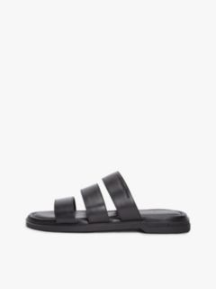 Debossed Logo Strap Leather Sandals — Black 7