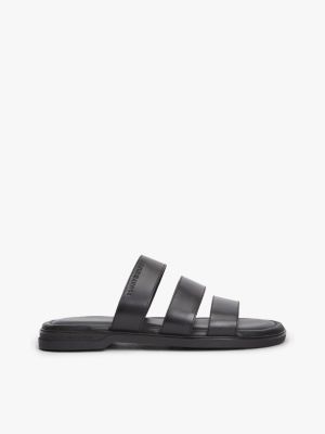 black debossed logo strap leather sandals for men tommy hilfiger