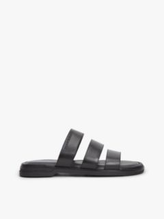 Debossed Logo Strap Leather Sandals — Black 1