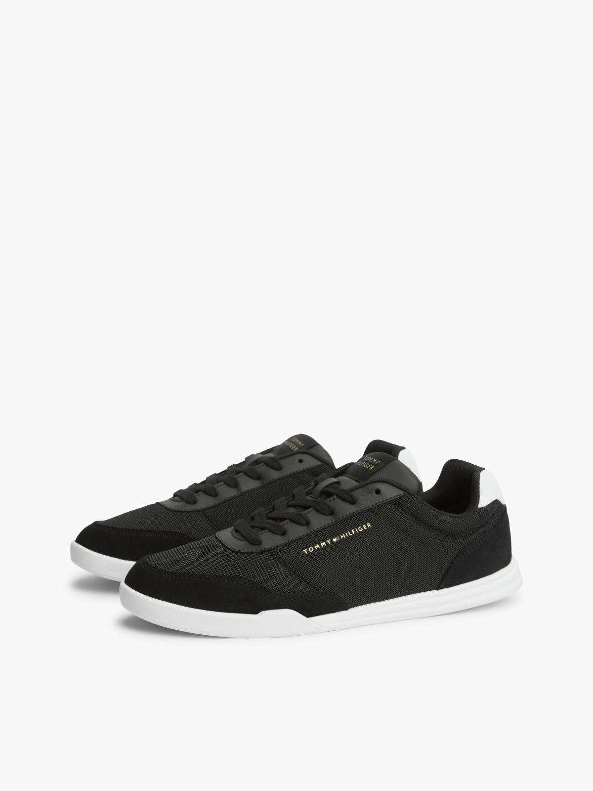 Mixed Texture Low Profile Cupsole Trainers — Black