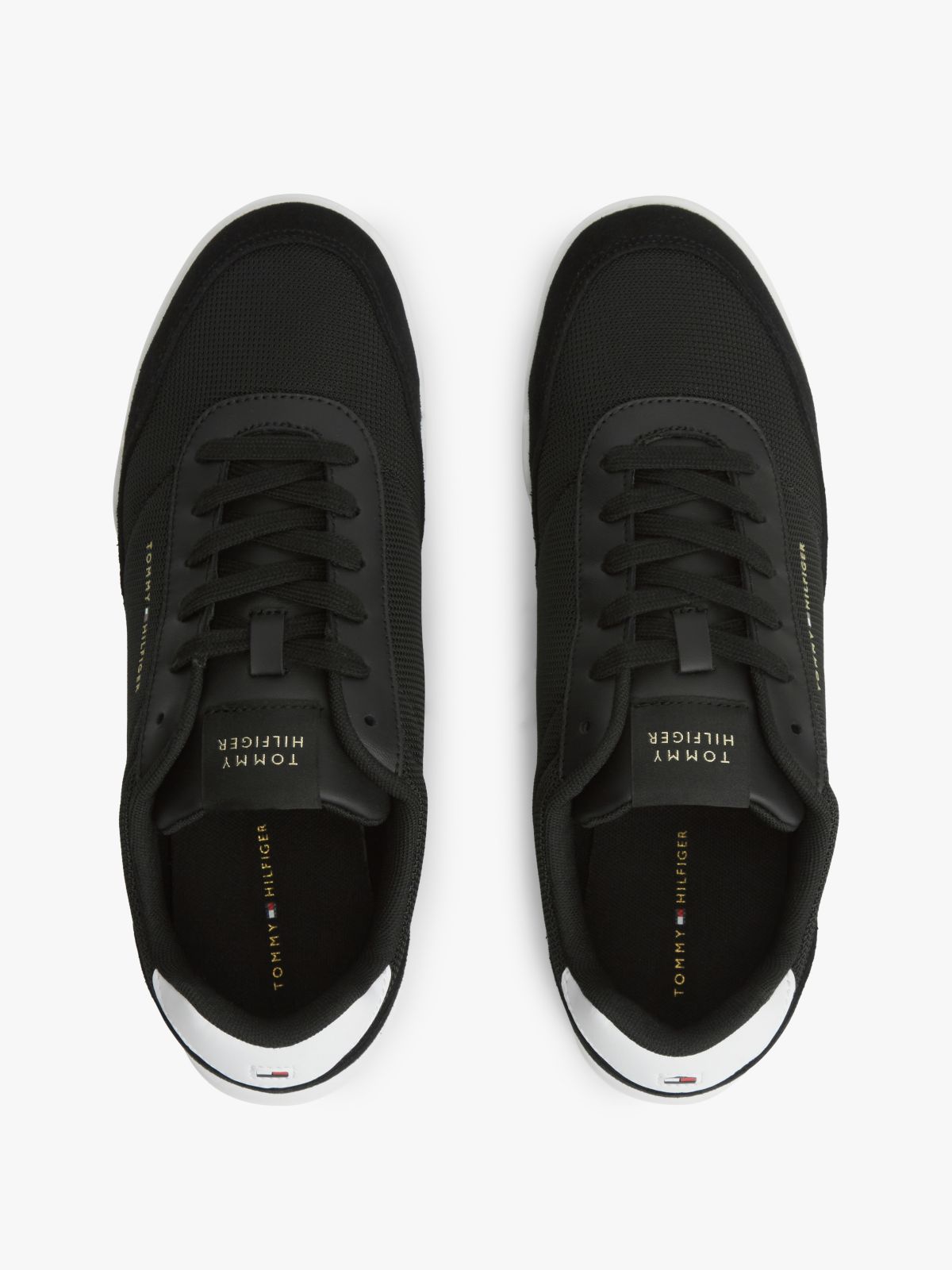 Mixed Texture Low Profile Cupsole Trainers — Black