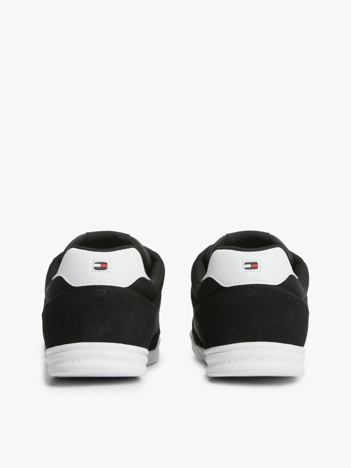 Mixed Texture Low Profile Cupsole Trainers — Black