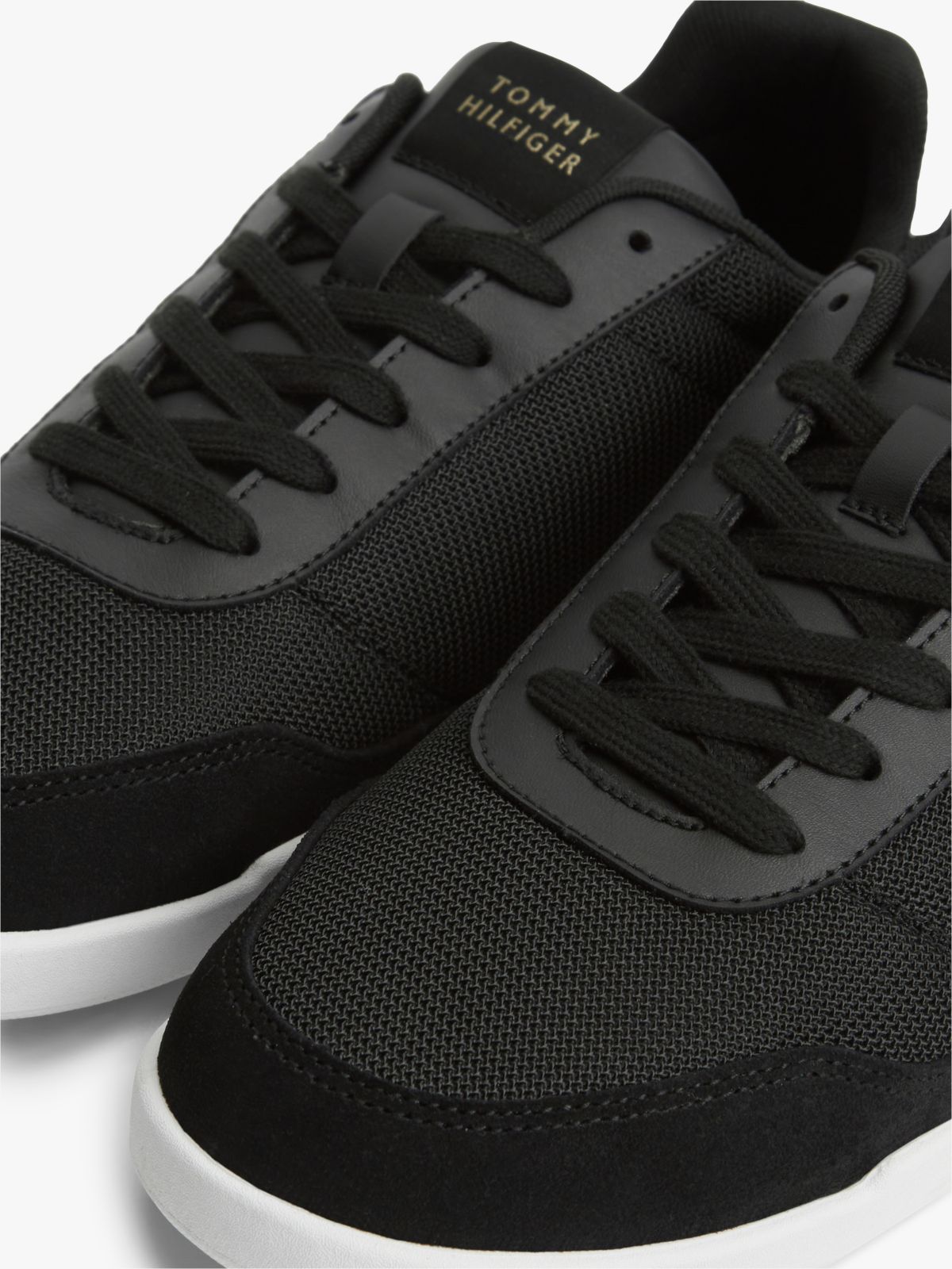 Mixed Texture Low Profile Cupsole Trainers — Black